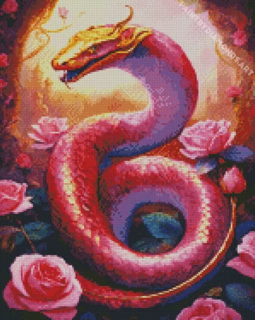 Golden Head Pink Snake Diamond Painting