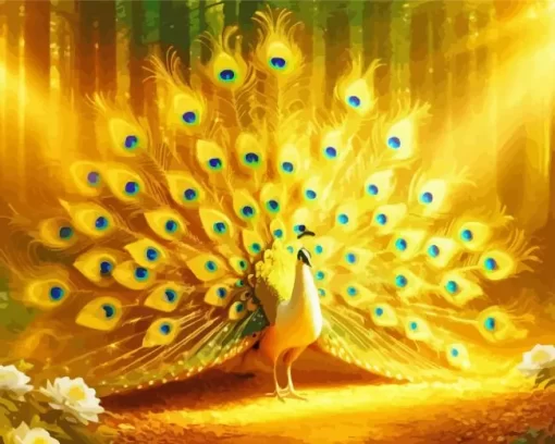 Golden Peacock Bird Diamond Painting