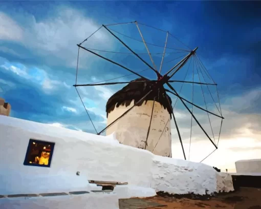 Greece Windmill Diamond Painting