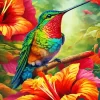 Green Blue Hummingbird And Flowers Diamond Painting