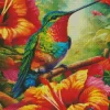 Green Blue Hummingbird And Flowers Diamond Painting