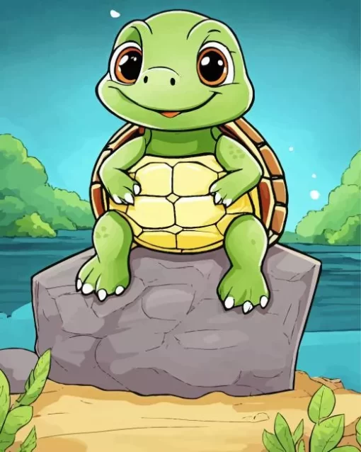 Green Turtle Cartoon Diamond Painting