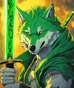 Green Wolf Warrior Diamond Painting