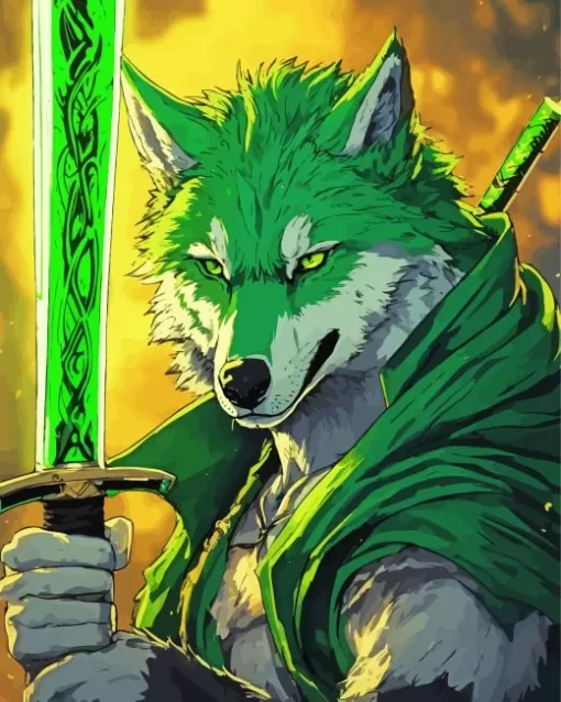 Green Wolf Warrior Diamond Painting