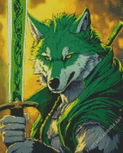 Green Wolf Warrior Diamond Painting