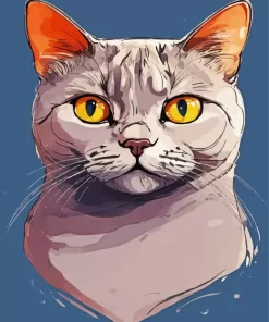 Grey Cat With Orange Eyes Portrait Diamond Painting