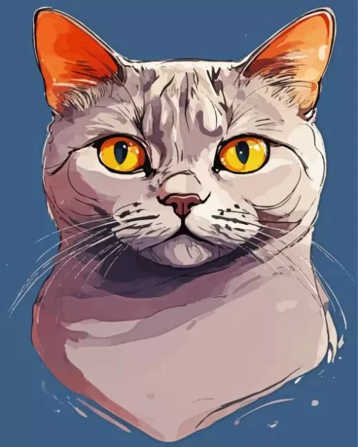 Grey Cat With Orange Eyes Portrait Diamond Painting