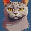 Grey Cat With Orange Eyes Portrait Diamond Painting