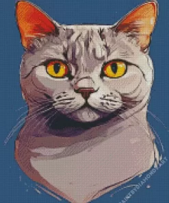 Grey Cat With Orange Eyes Portrait Diamond Painting