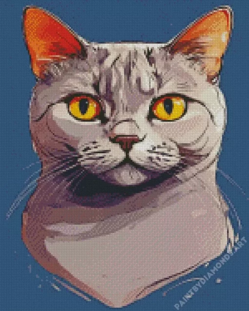 Grey Cat With Orange Eyes Portrait Diamond Painting