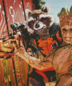 Groot And Rocket Racoon Characters Diamond Painting