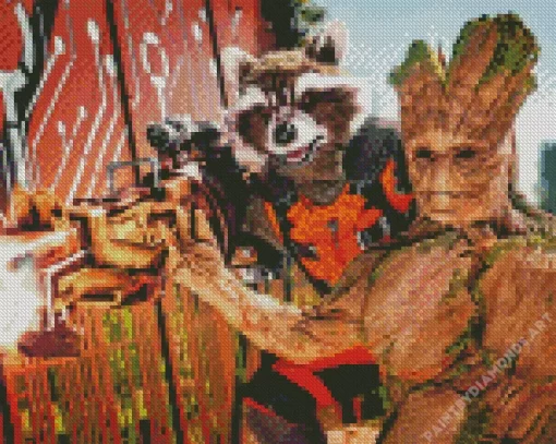 Groot And Rocket Racoon Characters Diamond Painting