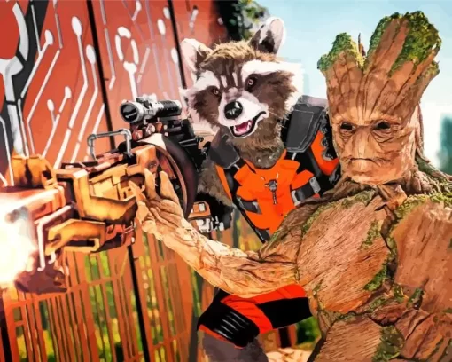 Groot And Rocket Racoon Characters Diamond Painting