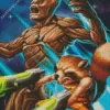 Groot Rocket Racoon Fightning Diamond Painting