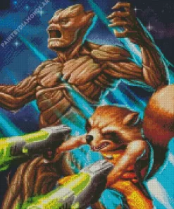 Groot Rocket Racoon Fightning Diamond Painting