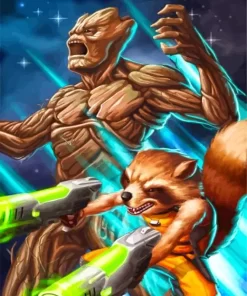 Groot Rocket Racoon Fightning Diamond Painting