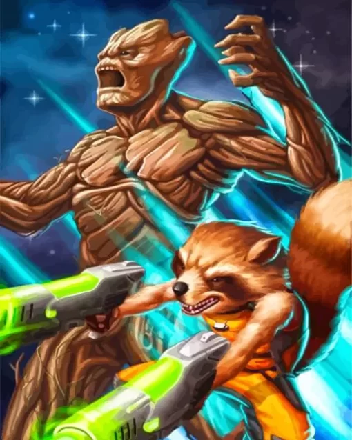 Groot Rocket Racoon Fightning Diamond Painting