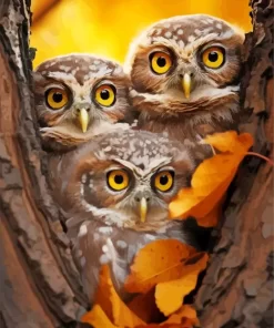 Group Of Owls Autumn Diamond Painting