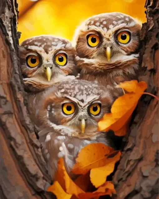 Group Of Owls Autumn Diamond Painting