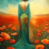 Lady And Poppy Flowers Art Diamond Painting