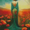 Lady And Poppy Flowers Art Diamond Painting