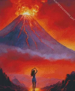 Lady Watching Volcano Diamond Painting