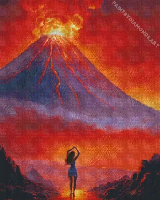 Lady Watching Volcano Diamond Painting