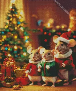 Mice Celebrating Christmas Diamond Painting