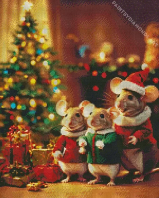 Mice Celebrating Christmas Diamond Painting