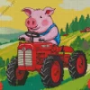 Pig Driving Farm Tractor Diamond Painting