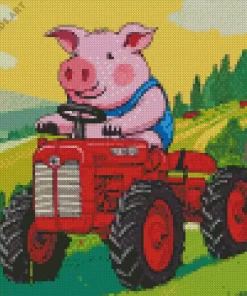 Pig Driving Farm Tractor Diamond Painting