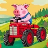 Pig Driving Farm Tractor Diamond Painting