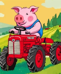 Pig Driving Farm Tractor Diamond Painting