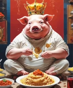 Pig Eating Spaghetti Diamond Painting