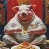 Pig Eating Spaghetti Diamond Painting