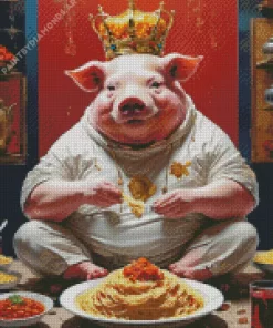 Pig Eating Spaghetti Diamond Painting