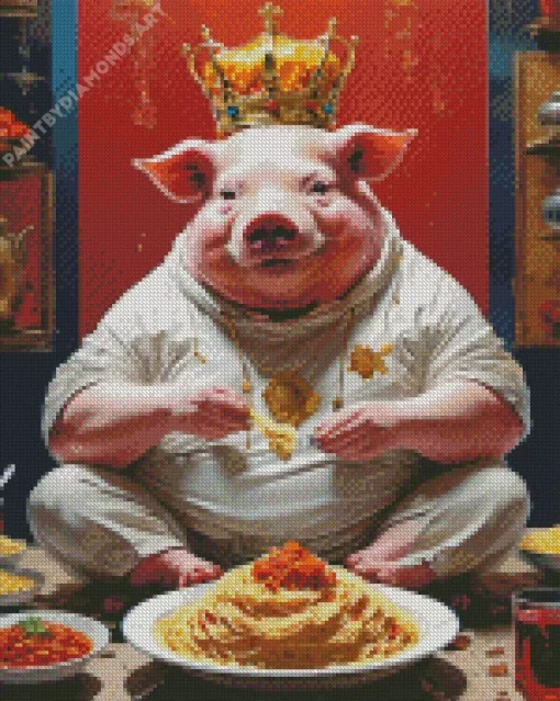 Pig Eating Spaghetti Diamond Painting