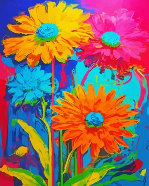 Pink Blue And Yellow Flowers Diamond Painting