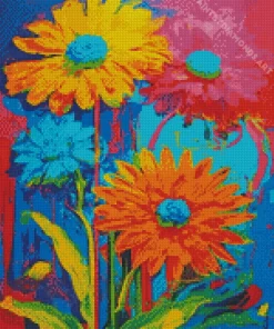 Pink Blue And Yellow Flowers Diamond Painting