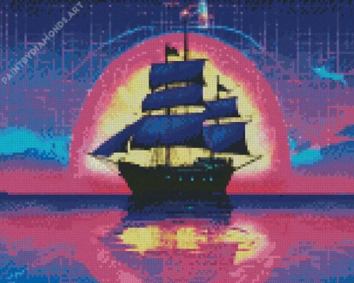 Pirate Ship Silhouette Diamond Painting