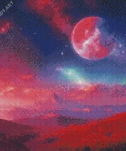 Red Galaxy Landscape Art Diamond Painting