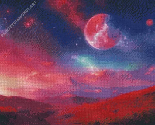 Red Galaxy Landscape Art Diamond Painting