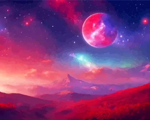 Red Galaxy Landscape Art Diamond Painting