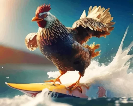 Surfing Chicken Diamond Painting