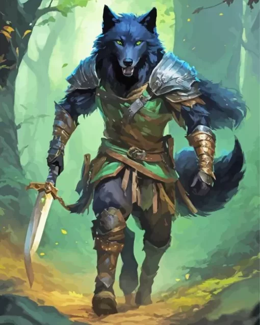 Warrior Wolf With Green Eyes Diamond Painting