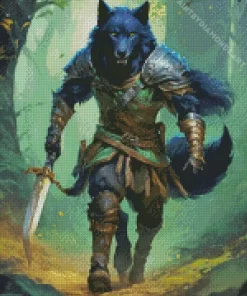 Warrior Wolf With Green Eyes Diamond Painting