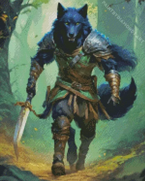 Warrior Wolf With Green Eyes Diamond Painting