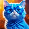 Baby Blue Cat Wearing Glasses Diamond Painting