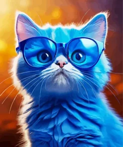 Baby Blue Cat Wearing Glasses Diamond Painting