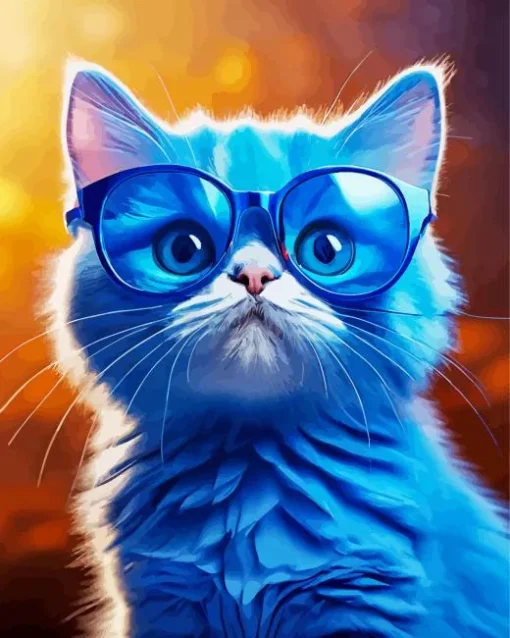 Baby Blue Cat Wearing Glasses Diamond Painting